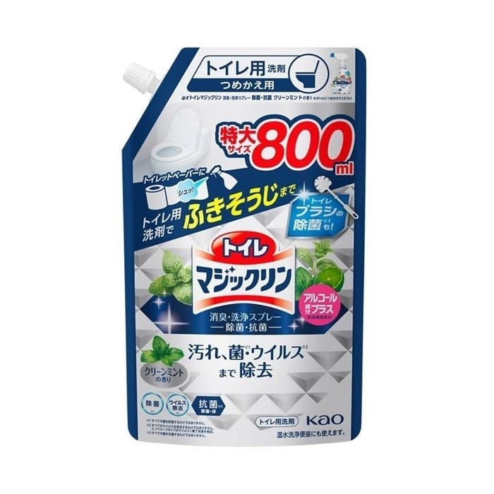 KAO Чистящее и дезодорирующее пенящееся средство "Magiсclean" для туалета «Мята» (протирание сиденья и обработка унитаза / спиртовой спрей) 800 мл, мягкая упаковка с крышкой / 15