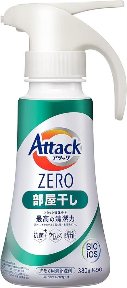 KAO Жидкое средство для стирки "Attack ZERO" (суперконцентрат, с защитой от неприятных запахов при сушке в помещении) 380 г, флакон с дозатором / 10