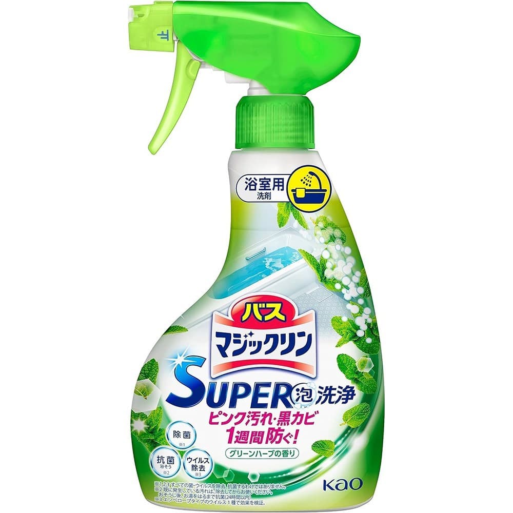 KAO Жидкость чистящая для ванны "Magiсclean" (предотвращающая образование розовой и чёрной плесени, с антибактериальным эффектом, аромат зелёных трав) 350 мл / 12