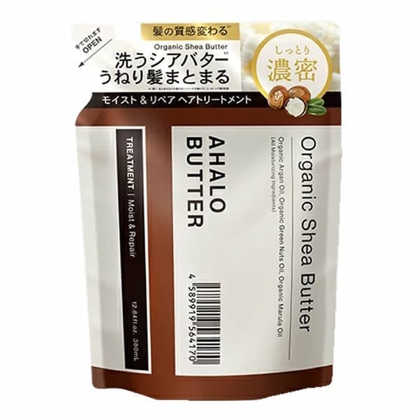 AHALO BUTTER Увлажняющий и восстанавливающий бальзам-ополаскиватель для волос, с органическими маслами и керамидами, сменная упаковка, 380мл. 1/18 Moist&Repair Treatment