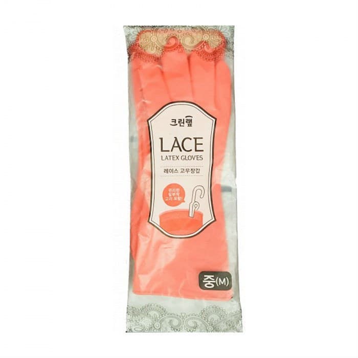 CW Перчатки из натурального латекса "LACE LATEX GLOVES" с внутренним покрытием (укороченные, с крючками для сушки), коралловые, размер M, 1 пара /50