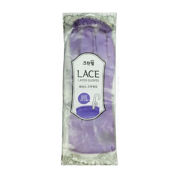 CW Перчатки из натурального латекса "LACE LATEX GLOVES" с внутренним покрытием (укороченные, с крючками для сушки), фиолетовые, размер L, 1 пара /50